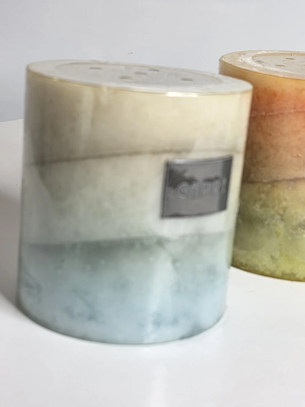 DW Home Capri Ombre Pillar Candle Set in Blue, Orange & Green